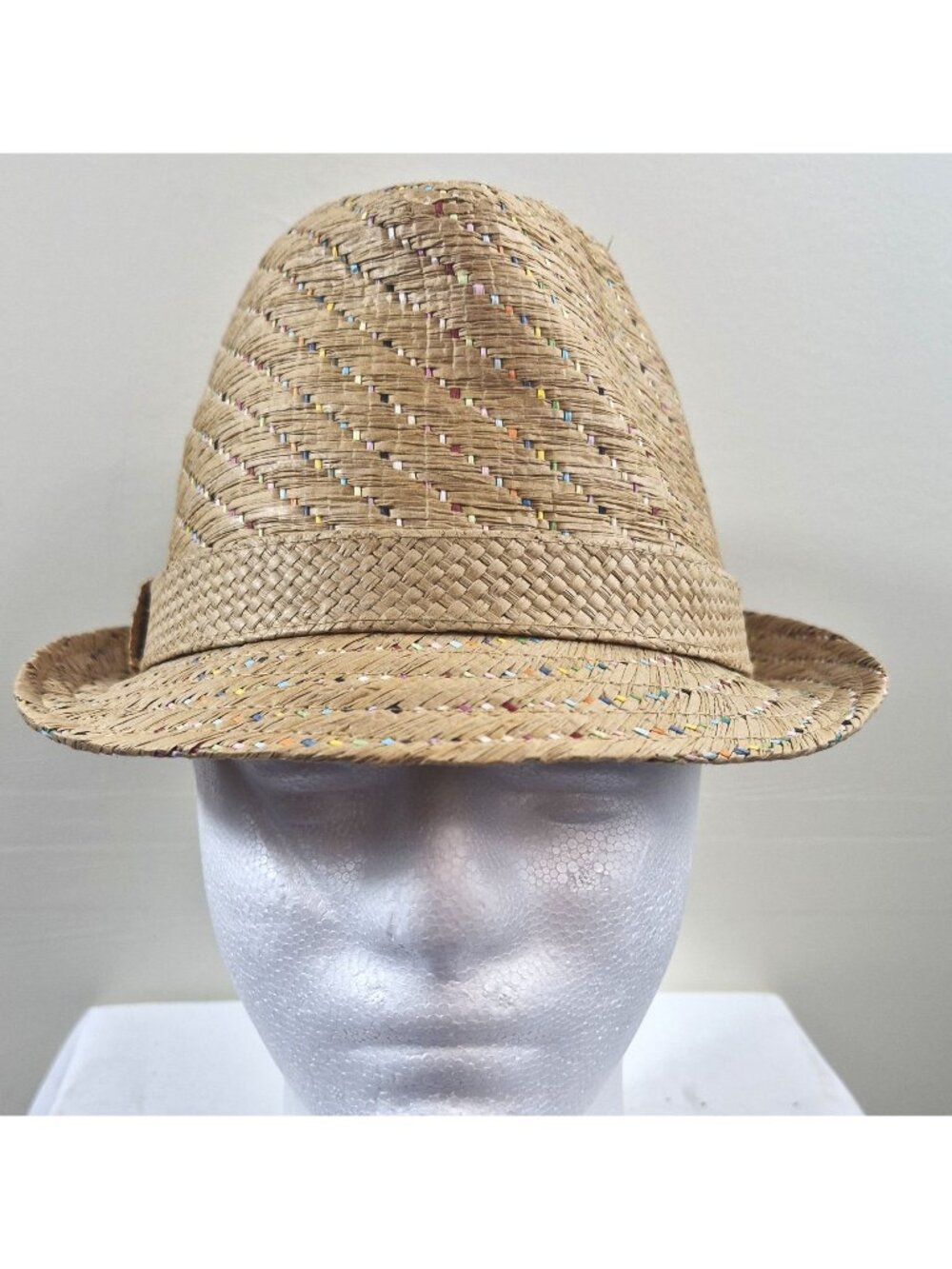 Tropical Trends Toyo Straw Fedora Hat Tan Multicolor Confetti Weave OS